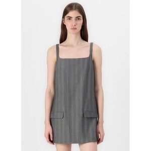 Abercrombie Fitch Grey Herringbone Square Neck Mini Dress Pockets Large Tall NWT